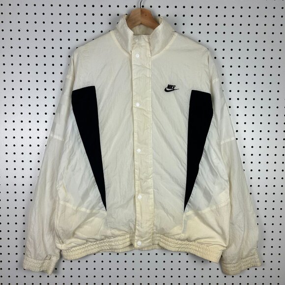 Vtg‎ 90s Nike Windbreaker Jacket Large Off White Black Striped Color Block READ - Picture 1 of 9